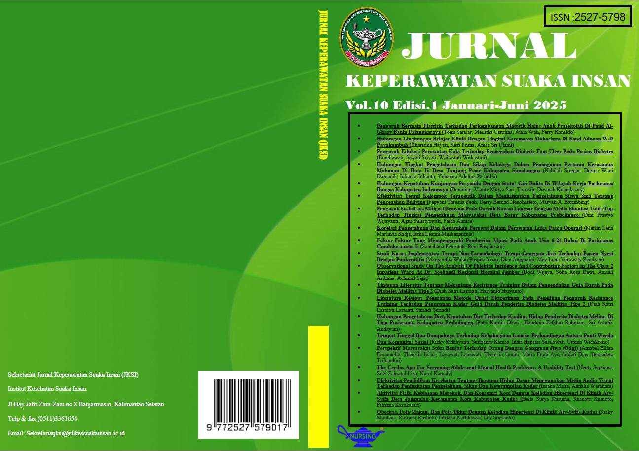 					View Vol. 10 No. 1 (2025): Jurnal Keperawatan Suaka Insan (JKSI)
				